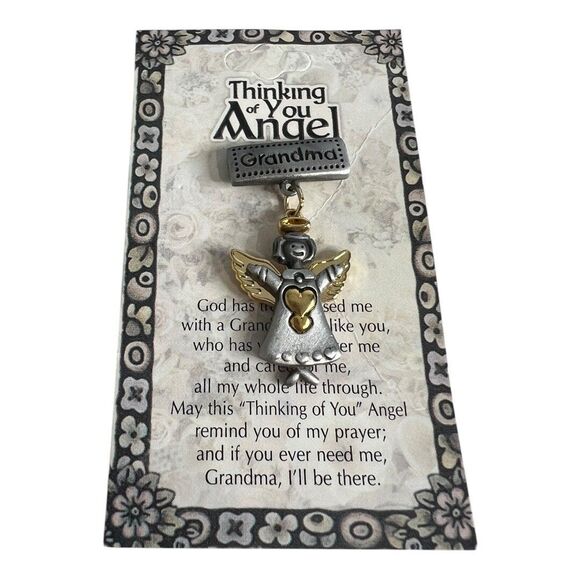 Dangling Silver/Goldtone Thinking of You Grandma Heart Angel Pin Brooch on Card - Picture 4 of 6